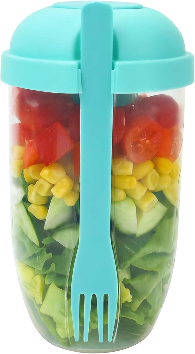 KH866 Salad Shaker Cup Container for Lunch – Portable Fresh Salad Cup Keep Fit Food Dressing Bottle Container, Breakfast Vegetable Fruits Jar Holder to Go Meal for Lunch, Green Pods with Lid and Fork - Image 5